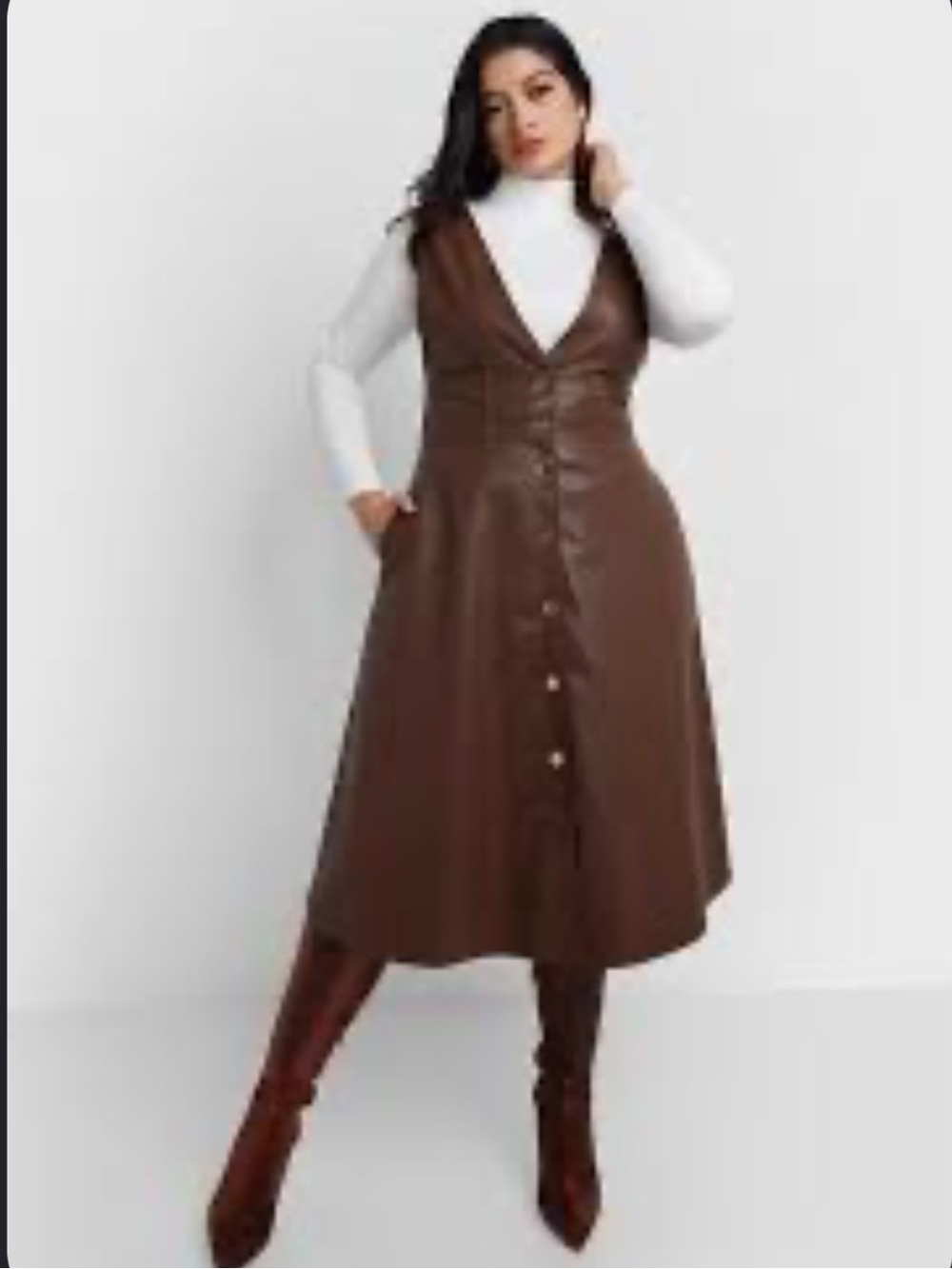 NWT Rebdolls Brown Faux Leather Dress sz L